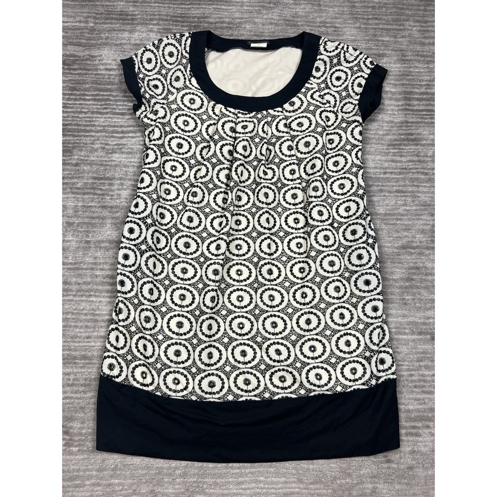 Blu Sage Dress Womens 10 Black‎ & White Short Sleeve Mini Shift Casual